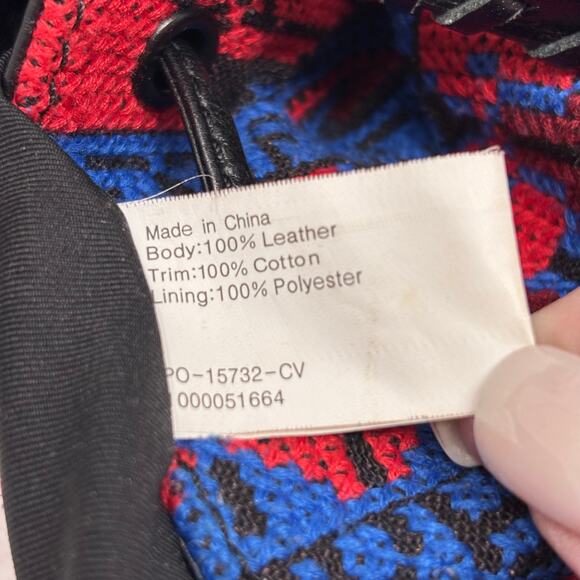 Leather Boho Aztec Western Embroidered Crossbody Bucket Bag Elliott Lucca Black - Picture 10 of 16